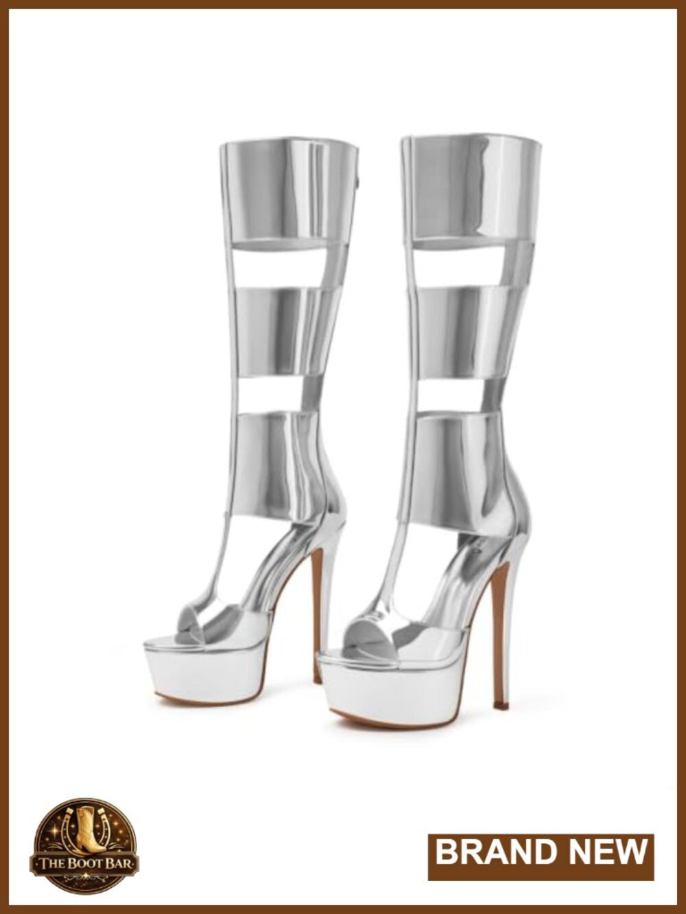 Platform Knee High Gladiator Heeled Sandals Open Toe Faux Leather Zip